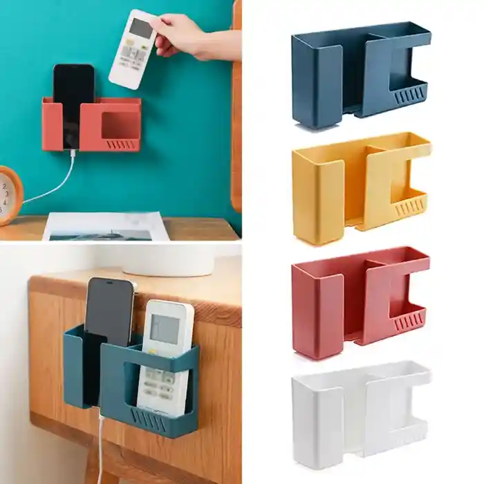 Wall Hanging Box TV Air Conditioner Remote Control Storage Box Hole Free and Traceless Mobile Phone Charging Wall Hanging Shelf